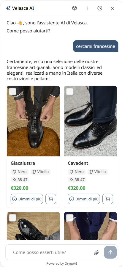 OrygoAI su Velasca che consiglia francesine artigianali